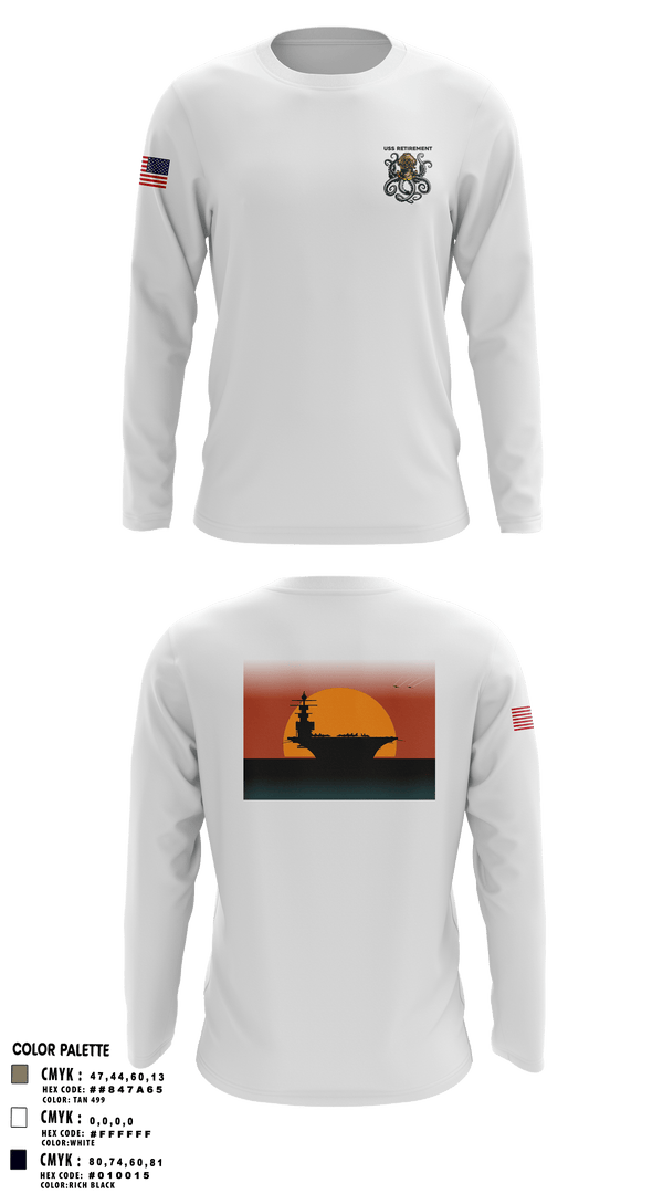 Long Sleeve Performance Shirt, USS Retirement, Navy, Teamtime, Team time, sublimation, custom sports apparel, team uniforms, spirit wear, spiritwear, sports uniforms, custom shirts, team store, custom team store, fundraiser sports, apparel fundraiser