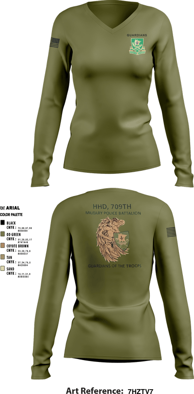 709th MP BN HHD 13627069 Women's Long Sleeve V-neck Shirt - 2