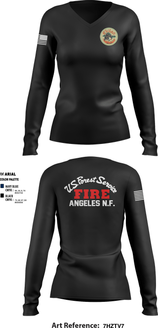 Women's Long Sleeve Vneck Shirt, Chilao fire camp, Fire Department, Teamtime, Team time, sublimation, custom sports apparel, team uniforms, spirit wear, spiritwear, sports uniforms, custom shirts, team store, custom team store, fundraiser sports, apparel fundraiser