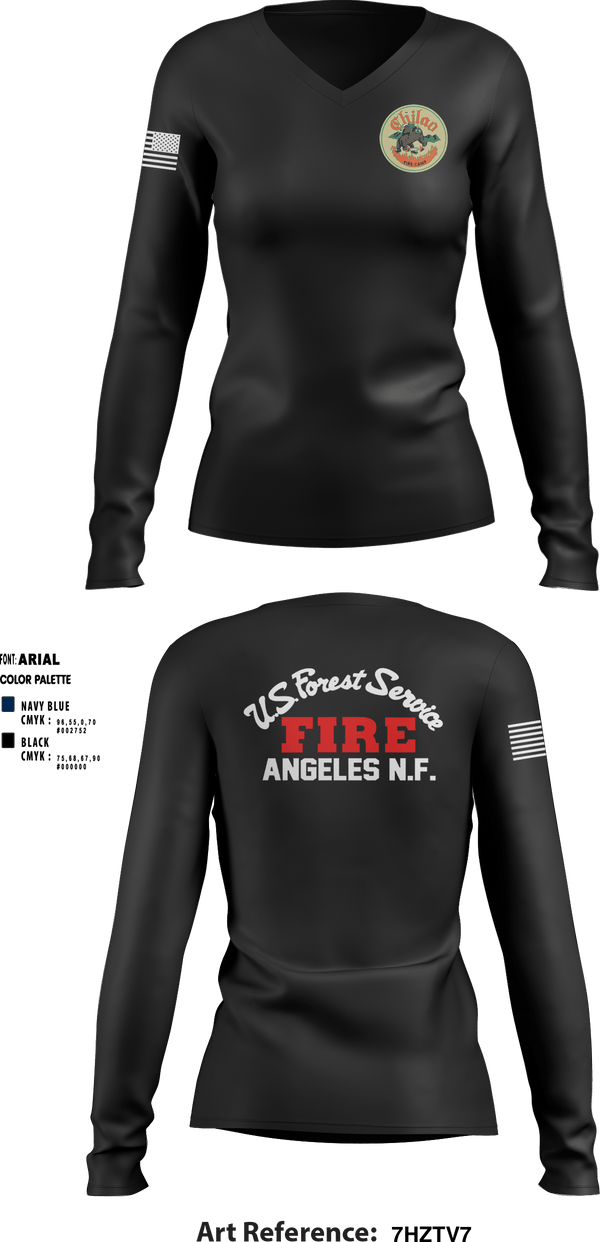 Women's Long Sleeve Vneck Shirt, Chilao fire camp, Fire Department, Teamtime, Team time, sublimation, custom sports apparel, team uniforms, spirit wear, spiritwear, sports uniforms, custom shirts, team store, custom team store, fundraiser sports, apparel fundraiser