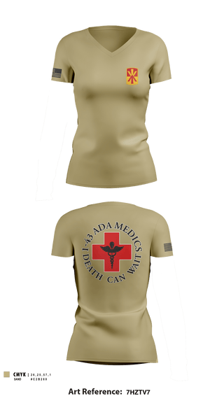 Women's Short Sleeve Vneck Shirt, Medics, 1-43 ADA, Army, Teamtime, Team time, sublimation, custom sports apparel, team uniforms, spirit wear, spiritwear, sports uniforms, custom shirts, team store, custom team store, fundraiser sports, apparel fundraiser