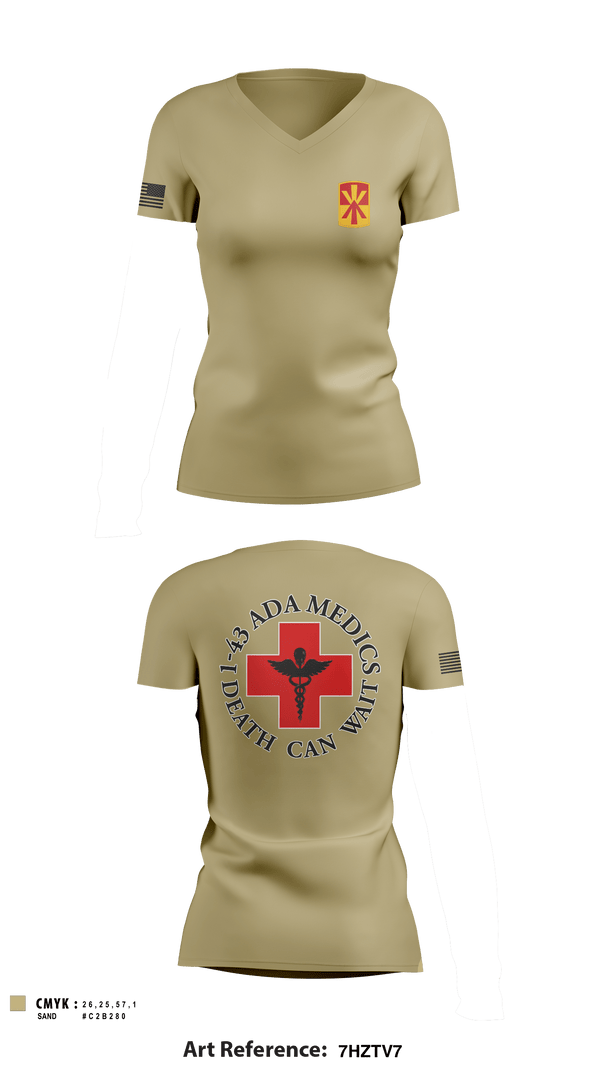 Women's Short Sleeve Vneck Shirt, Medics, 1-43 ADA, Army, Teamtime, Team time, sublimation, custom sports apparel, team uniforms, spirit wear, spiritwear, sports uniforms, custom shirts, team store, custom team store, fundraiser sports, apparel fundraiser