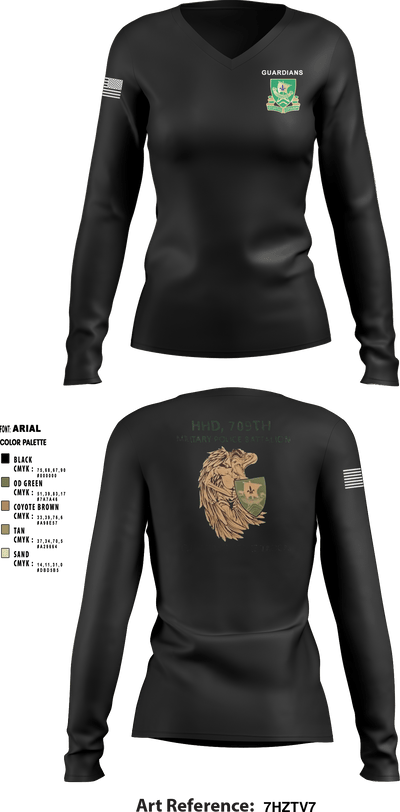 709th MP BN HHD 13627069 Women's Long Sleeve V-neck Shirt - 1