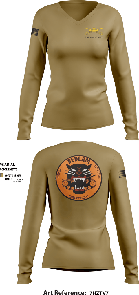 Women's Long Sleeve Vneck Shirt, HHC 1-635TH AR, National Guard, Teamtime, Team time, sublimation, custom sports apparel, team uniforms, spirit wear, spiritwear, sports uniforms, custom shirts, team store, custom team store, fundraiser sports, apparel fundraiser