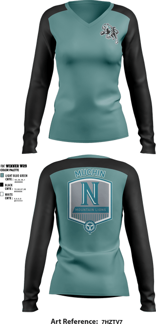 Women's Long Sleeve Vneck Shirt, Muchin College Prep, Spirit Store, Teamtime, Team time, sublimation, custom sports apparel, team uniforms, spirit wear, spiritwear, sports uniforms, custom shirts, team store, custom team store, fundraiser sports, apparel fundraiser