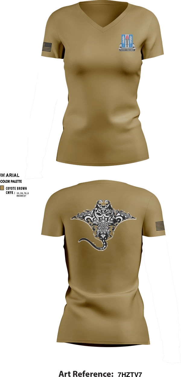 Women's Short Sleeve Vneck Shirt, Full FoarceHHD, 205th MI BN, Spirit Store, Teamtime, Team time, sublimation, custom sports apparel, team uniforms, spirit wear, spiritwear, sports uniforms, custom shirts, team store, custom team store, fundraiser sports, apparel fundraiser