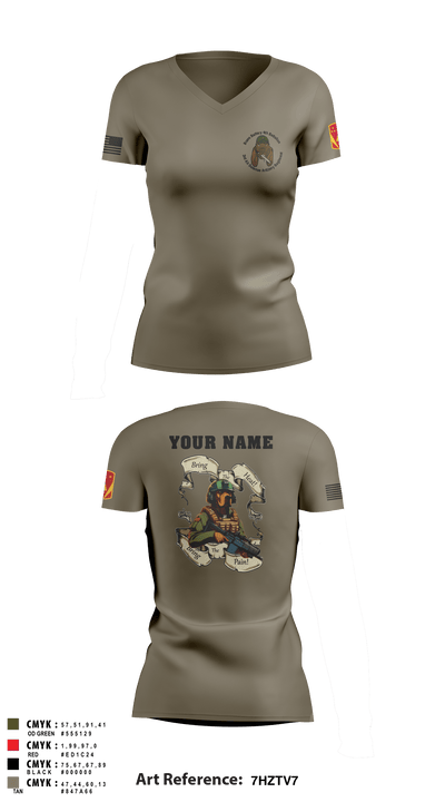 Bravo Battery, 4th Battalion, 3rd Air Defense Artillery Regiment 1115971 Women's Short Sleeve V-neck Shirt - 6