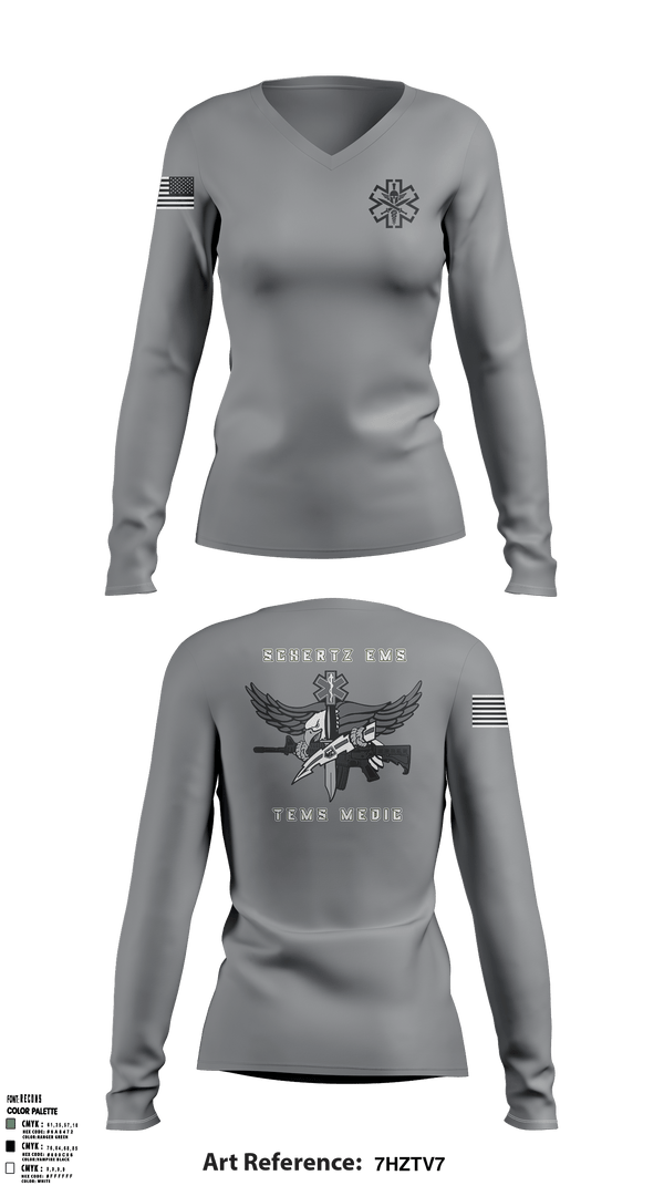 Women's Long Sleeve Vneck Shirt, Schertz SWAT, Fire Department, Teamtime, Team time, sublimation, custom sports apparel, team uniforms, spirit wear, spiritwear, sports uniforms, custom shirts, team store, custom team store, fundraiser sports, apparel fundraiser