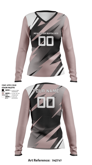 Women's Long Sleeve Vneck Shirt, McAlester Buffaloes, Women's Volleyball, Teamtime, Team time, sublimation, custom sports apparel, team uniforms, spirit wear, spiritwear, sports uniforms, custom shirts, team store, custom team store, fundraiser sports, apparel fundraiser