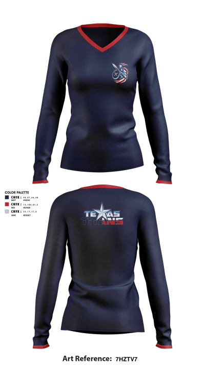 Texas Titans Youth Football 17189264 Women's Long Sleeve V-neck Shirt - 1