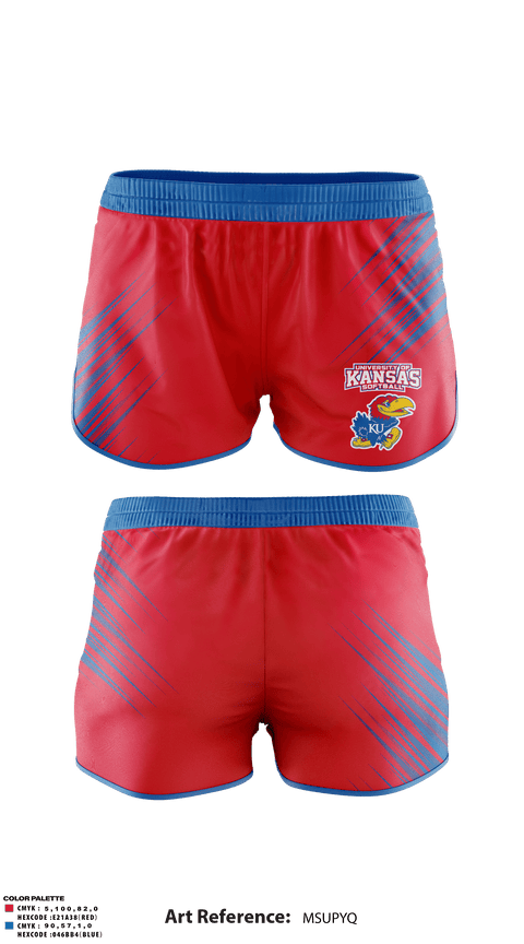 Women's Shorts, University of Kansas Softball, Softball, Teamtime, Team time, sublimation, custom sports apparel, team uniforms, spirit wear, spiritwear, sports uniforms, custom shirts, team store, custom team store, fundraiser sports, apparel fundraiser