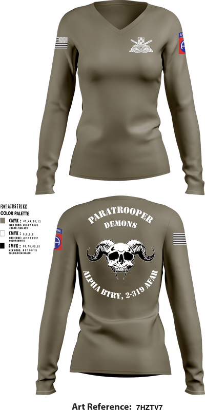 ALPHA BTRY, 2-319th AFAR 68475694 Women's Long Sleeve V-neck Shirt - 8