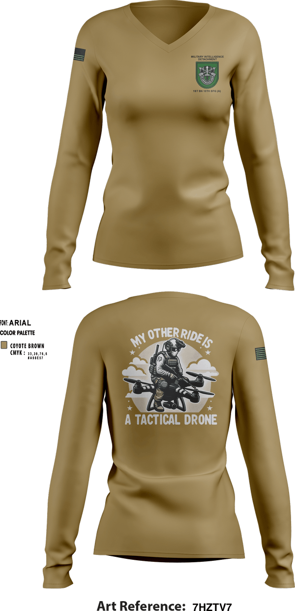 Women's Long Sleeve Vneck Shirt, MID 1-10 SFG (A), Army, Teamtime, Team time, sublimation, custom sports apparel, team uniforms, spirit wear, spiritwear, sports uniforms, custom shirts, team store, custom team store, fundraiser sports, apparel fundraiser