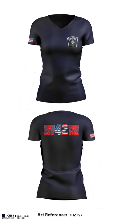 Boston Fire Department Engine-42 59280094 Women's Short Sleeve V-neck Shirt - 4