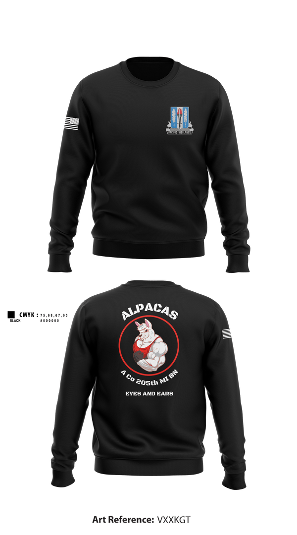 Crew Neck Sweatshirt, Alpha Company 205th MI BN, Army, Teamtime, Team time, sublimation, custom sports apparel, team uniforms, spirit wear, spiritwear, sports uniforms, custom shirts, team store, custom team store, fundraiser sports, apparel fundraiser