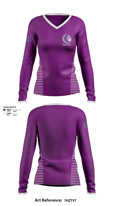Marion County High School Basketball 9828964 Women's Long Sleeve V-neck Shirt - 1