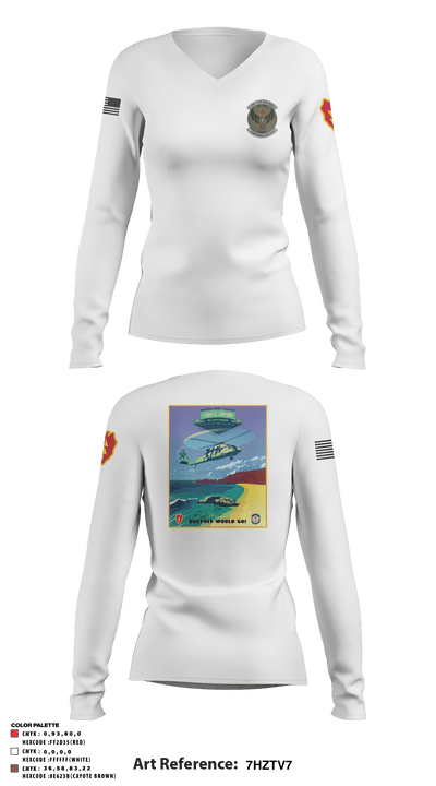C CO 3-25 Dustoff 93146032 Women's Long Sleeve V-neck Shirt - 62