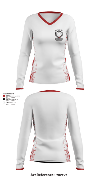 Women's Long Sleeve Vneck Shirt, Richmond High School of the Arts Basketball, Women's Basketball, Teamtime, Team time, sublimation, custom sports apparel, team uniforms, spirit wear, spiritwear, sports uniforms, custom shirts, team store, custom team store, fundraiser sports, apparel fundraiser