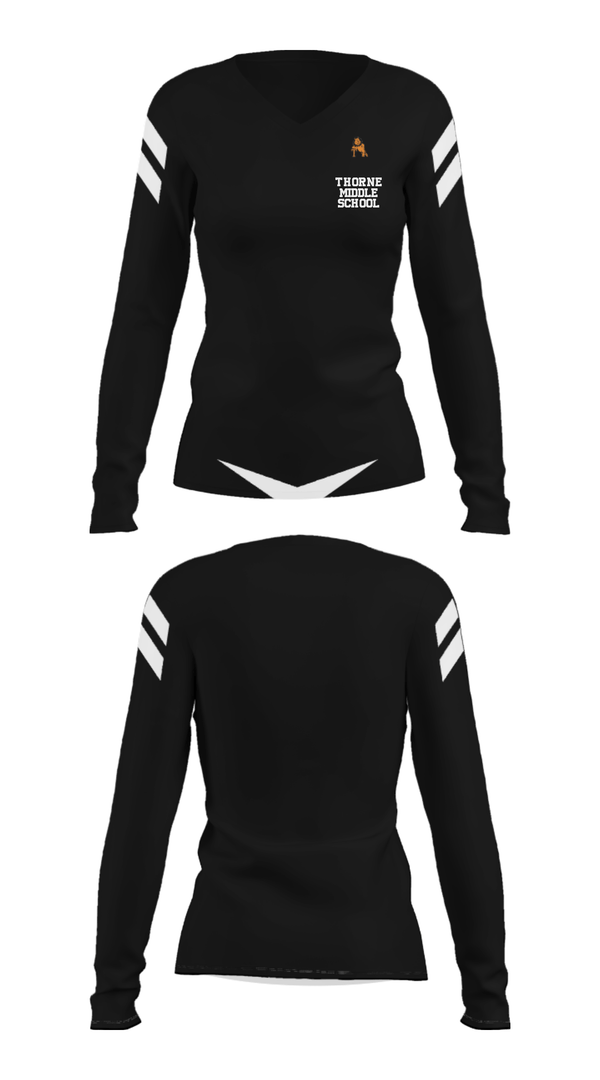 Women's Long Sleeve Vneck Shirt, Thorne Middle School, Spirit Store, Teamtime, Team time, sublimation, custom sports apparel, team uniforms, spirit wear, spiritwear, sports uniforms, custom shirts, team store, custom team store, fundraiser sports, apparel fundraiser