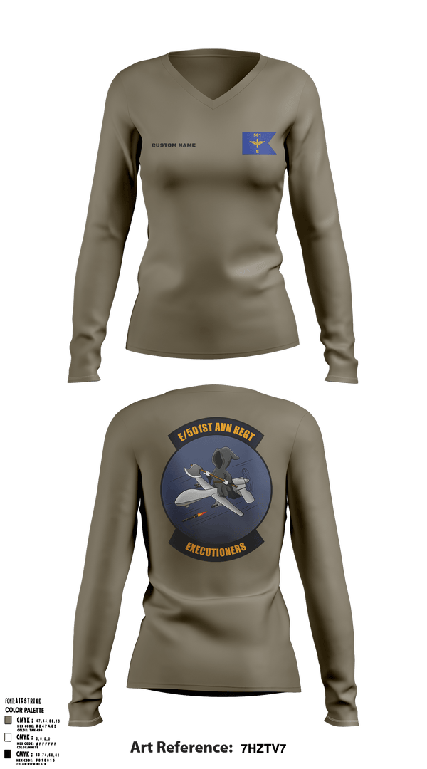 Women's Long Sleeve Vneck Shirt, E 501st 1AD, CAB AVMX, Army, Teamtime, Team time, sublimation, custom sports apparel, team uniforms, spirit wear, spiritwear, sports uniforms, custom shirts, team store, custom team store, fundraiser sports, apparel fundraiser