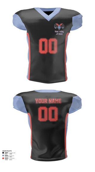 Football Jersey, West Valley JR Rams, Football, Teamtime, Team time, sublimation, custom sports apparel, team uniforms, spirit wear, spiritwear, sports uniforms, custom shirts, team store, custom team store, fundraiser sports, apparel fundraiser