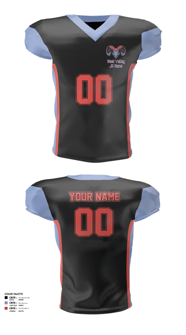 Football Jersey, West Valley JR Rams, Football, Teamtime, Team time, sublimation, custom sports apparel, team uniforms, spirit wear, spiritwear, sports uniforms, custom shirts, team store, custom team store, fundraiser sports, apparel fundraiser