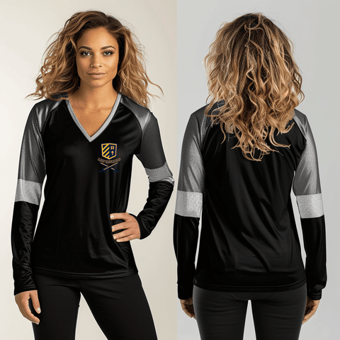 Women's Long Sleeve Vneck Shirt, Riverdale Women's Basketball, Women's Basketball, Teamtime, Team time, sublimation, custom sports apparel, team uniforms, spirit wear, spiritwear, sports uniforms, custom shirts, team store, custom team store, fundraiser sports, apparel fundraiser