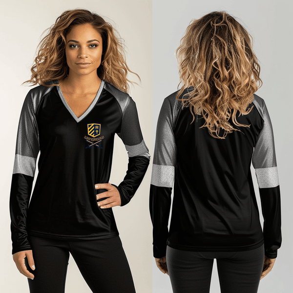 Women's Long Sleeve Vneck Shirt, Riverdale Women's Basketball, Women's Basketball, Teamtime, Team time, sublimation, custom sports apparel, team uniforms, spirit wear, spiritwear, sports uniforms, custom shirts, team store, custom team store, fundraiser sports, apparel fundraiser