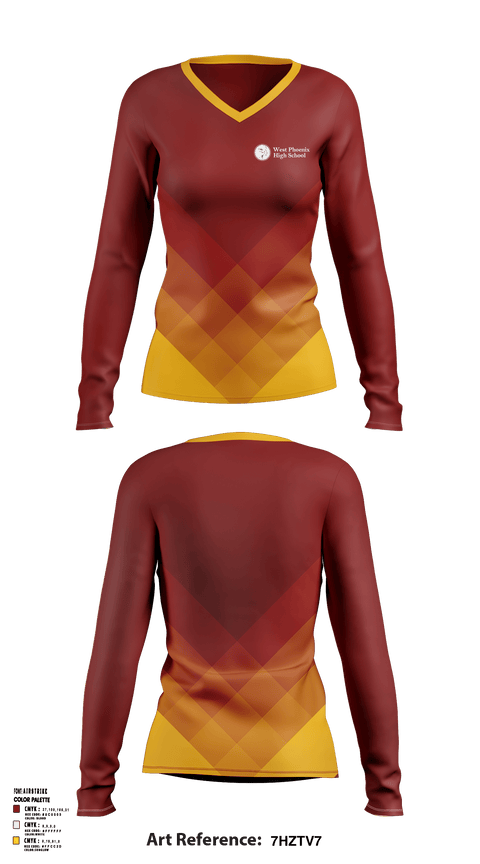 Women's Long Sleeve Vneck Shirt, West Phoenix High School, Spirit Store, Teamtime, Team time, sublimation, custom sports apparel, team uniforms, spirit wear, spiritwear, sports uniforms, custom shirts, team store, custom team store, fundraiser sports, apparel fundraiser