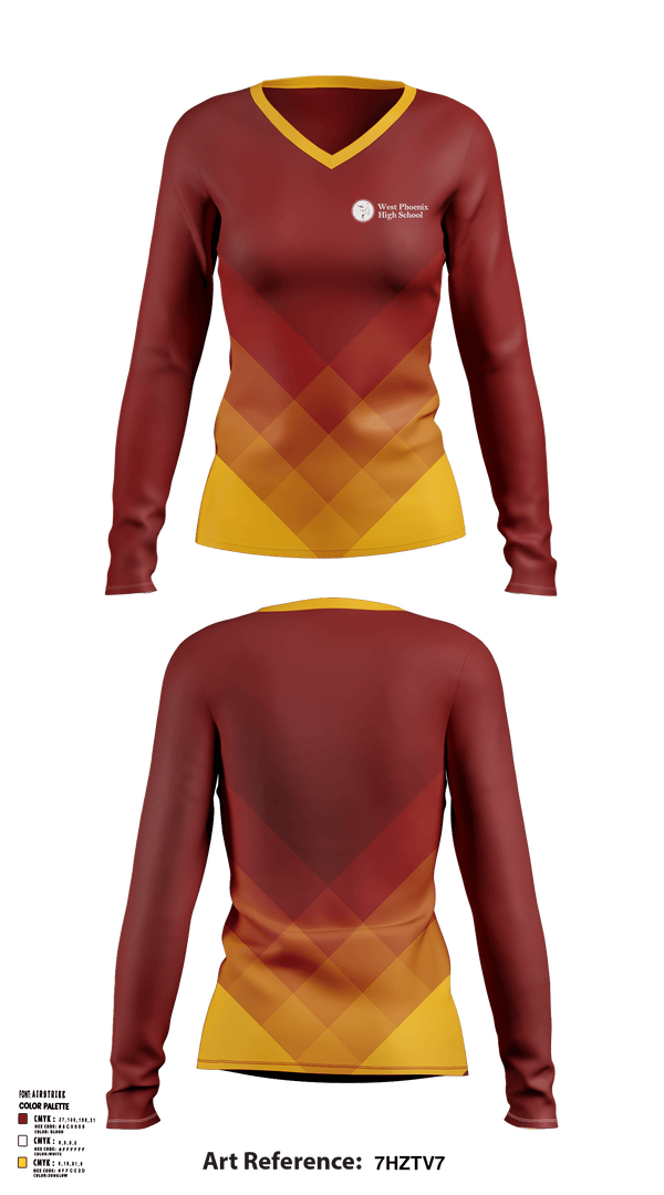 Women's Long Sleeve Vneck Shirt, West Phoenix High School, Spirit Store, Teamtime, Team time, sublimation, custom sports apparel, team uniforms, spirit wear, spiritwear, sports uniforms, custom shirts, team store, custom team store, fundraiser sports, apparel fundraiser