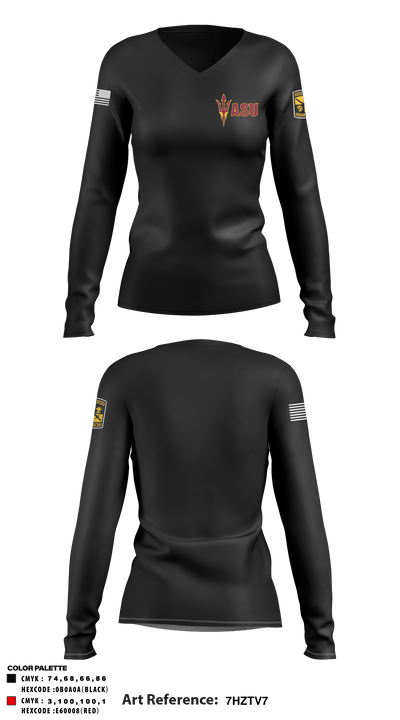 ASU ARMY ROTC 63984881 Women's Long Sleeve V-neck Shirt - 1