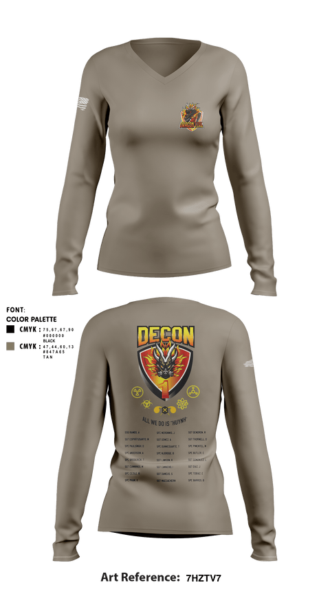 Women's Long Sleeve Vneck Shirt, 272 Chemical Company Decon 1, National Guard, Teamtime, Team time, sublimation, custom sports apparel, team uniforms, spirit wear, spiritwear, sports uniforms, custom shirts, team store, custom team store, fundraiser sports, apparel fundraiser