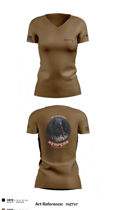 49th A co 1st Platoon REAPERS 78641109 Women's Short Sleeve V-neck Shirt - 1