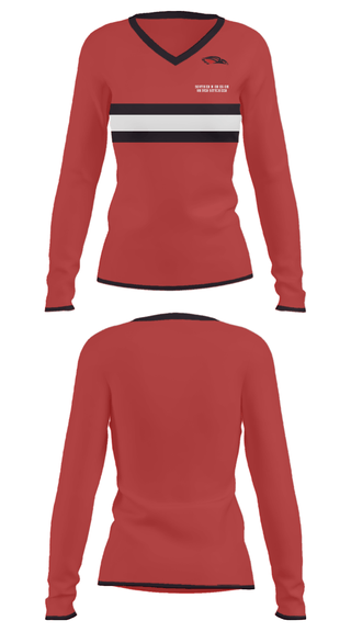 Women's Long Sleeve Vneck Shirt, Southern Oregon University Cheer, Cheer, Teamtime, Team time, sublimation, custom sports apparel, team uniforms, spirit wear, spiritwear, sports uniforms, custom shirts, team store, custom team store, fundraiser sports, apparel fundraiser
