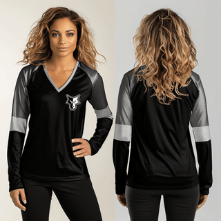 Women's Long Sleeve Vneck Shirt, Waverly-South Shore Coyotes, Football, Teamtime, Team time, sublimation, custom sports apparel, team uniforms, spirit wear, spiritwear, sports uniforms, custom shirts, team store, custom team store, fundraiser sports, apparel fundraiser