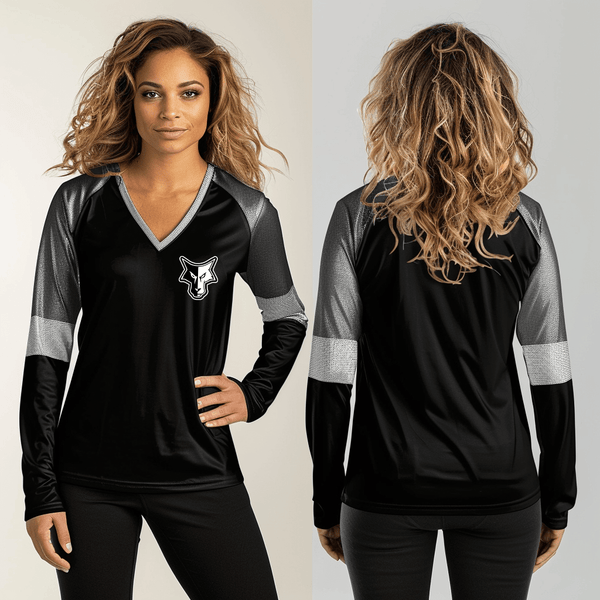 Women's Long Sleeve Vneck Shirt, Waverly-South Shore Coyotes, Football, Teamtime, Team time, sublimation, custom sports apparel, team uniforms, spirit wear, spiritwear, sports uniforms, custom shirts, team store, custom team store, fundraiser sports, apparel fundraiser