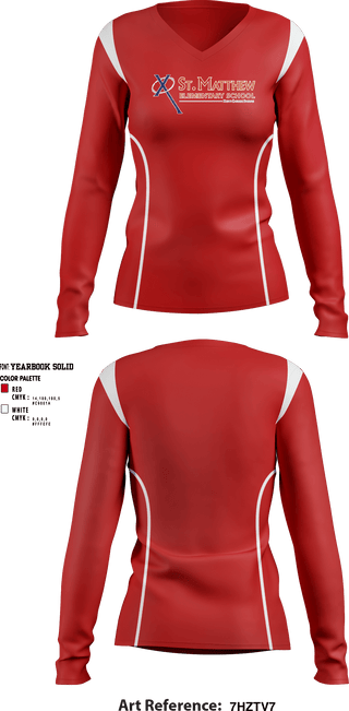 Women's Long Sleeve Vneck Shirt, St Matthew School, Spirit Store, Teamtime, Team time, sublimation, custom sports apparel, team uniforms, spirit wear, spiritwear, sports uniforms, custom shirts, team store, custom team store, fundraiser sports, apparel fundraiser