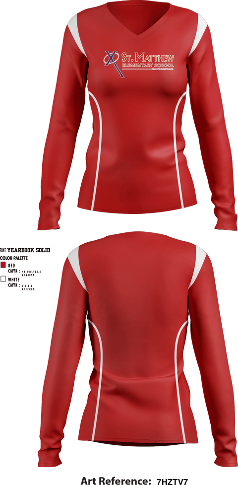Women's Long Sleeve Vneck Shirt, St Matthew School, Spirit Store, Teamtime, Team time, sublimation, custom sports apparel, team uniforms, spirit wear, spiritwear, sports uniforms, custom shirts, team store, custom team store, fundraiser sports, apparel fundraiser