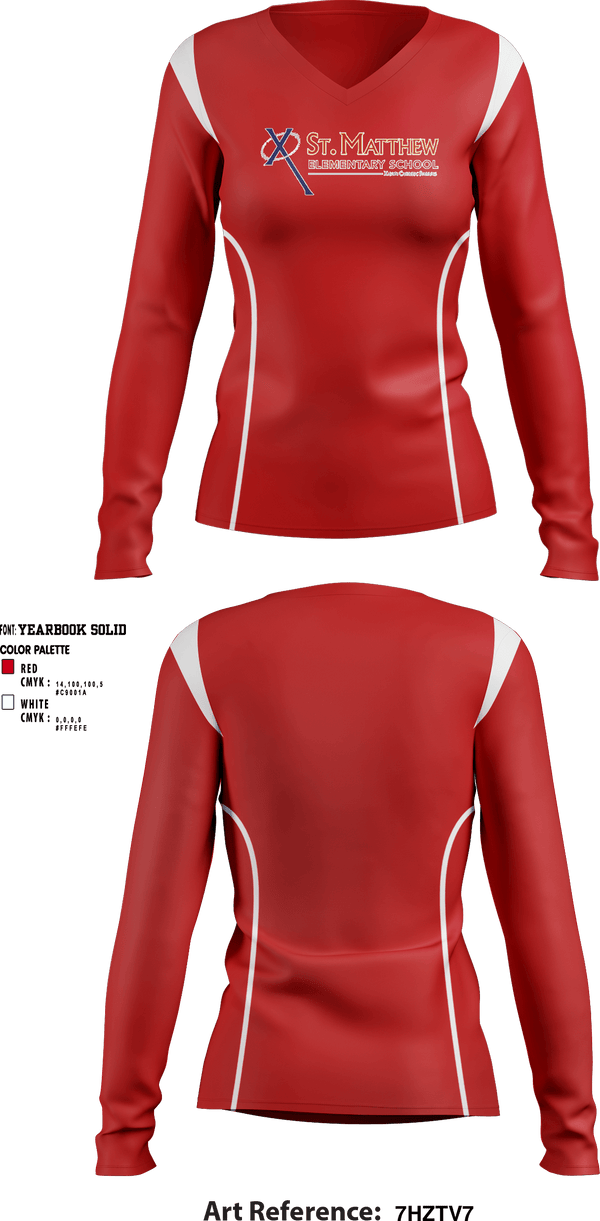 Women's Long Sleeve Vneck Shirt, St Matthew School, Spirit Store, Teamtime, Team time, sublimation, custom sports apparel, team uniforms, spirit wear, spiritwear, sports uniforms, custom shirts, team store, custom team store, fundraiser sports, apparel fundraiser