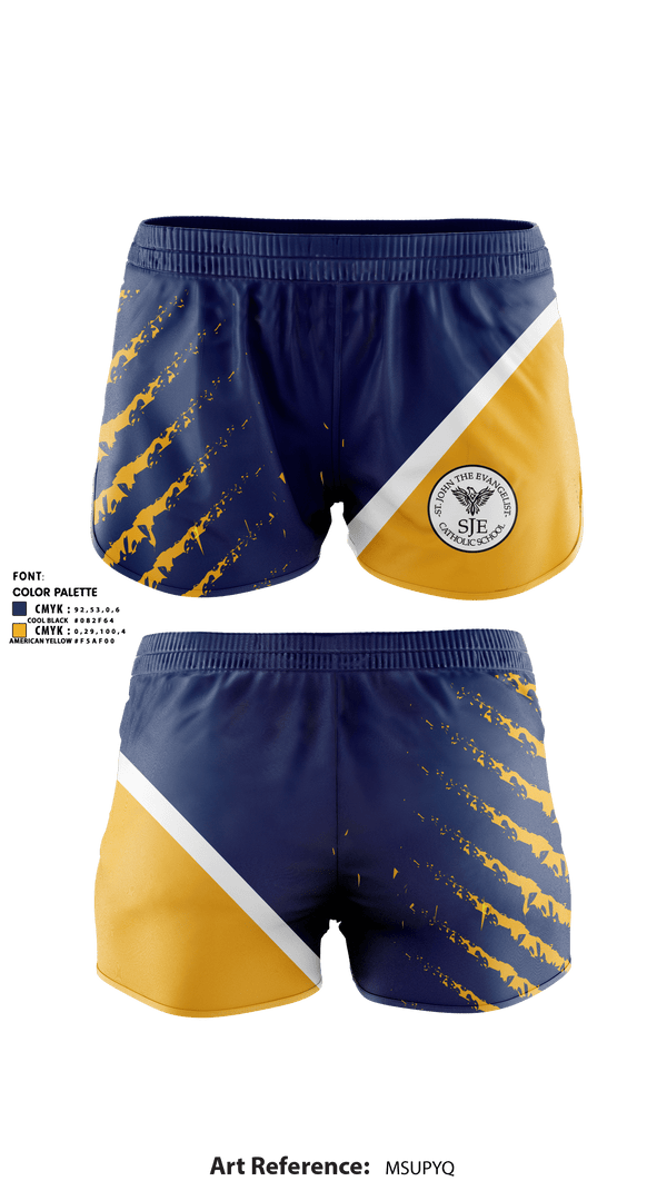 Women's Shorts, St John The Evangelist School, Spirit Store, Teamtime, Team time, sublimation, custom sports apparel, team uniforms, spirit wear, spiritwear, sports uniforms, custom shirts, team store, custom team store, fundraiser sports, apparel fundraiser