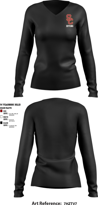 Women's Long Sleeve Vneck Shirt, University Of Southern California Diving, Spirit Store, Teamtime, Team time, sublimation, custom sports apparel, team uniforms, spirit wear, spiritwear, sports uniforms, custom shirts, team store, custom team store, fundraiser sports, apparel fundraiser