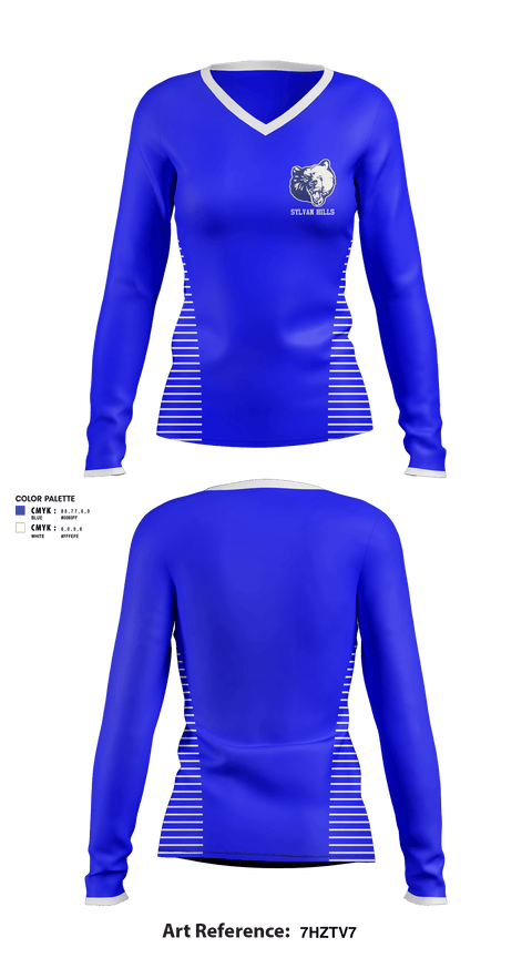 Women's Long Sleeve Vneck Shirt, Sylvan Hills Middle School Basketball, Women's Basketball, Teamtime, Team time, sublimation, custom sports apparel, team uniforms, spirit wear, spiritwear, sports uniforms, custom shirts, team store, custom team store, fundraiser sports, apparel fundraiser