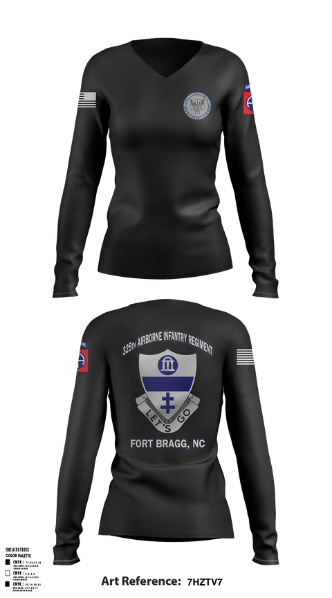 Women's Long Sleeve Vneck Shirt, Bravo co 1/325 A.I.R., Army, Teamtime, Team time, sublimation, custom sports apparel, team uniforms, spirit wear, spiritwear, sports uniforms, custom shirts, team store, custom team store, fundraiser sports, apparel fundraiser
