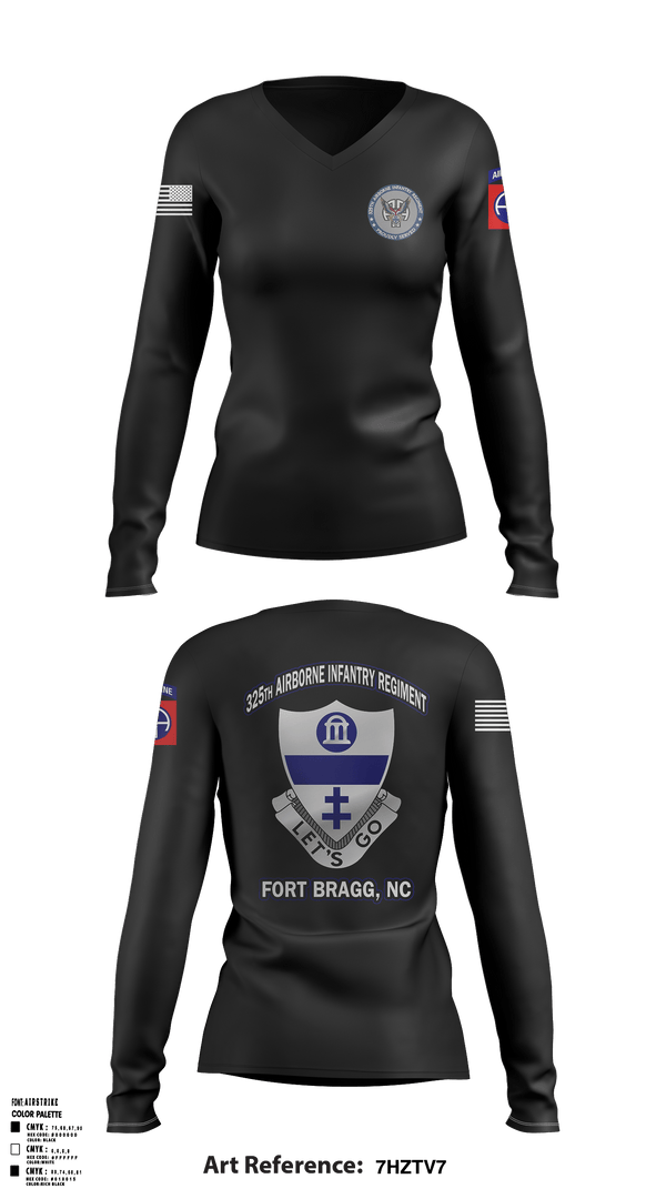 Women's Long Sleeve Vneck Shirt, Bravo co 1/325 A.I.R., Army, Teamtime, Team time, sublimation, custom sports apparel, team uniforms, spirit wear, spiritwear, sports uniforms, custom shirts, team store, custom team store, fundraiser sports, apparel fundraiser