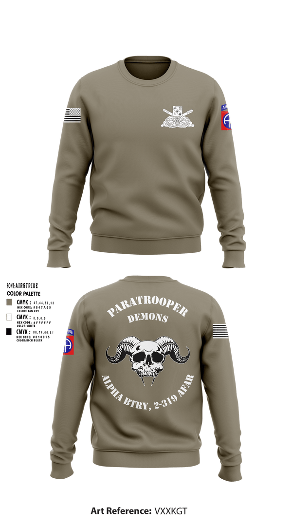 Crew Neck Sweatshirt, ALPHA BTRY, 2-319th AFAR, Army, Teamtime, Team time, sublimation, custom sports apparel, team uniforms, spirit wear, spiritwear, sports uniforms, custom shirts, team store, custom team store, fundraiser sports, apparel fundraiser