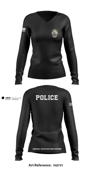 Women's Long Sleeve Vneck Shirt, POLICE CRIMINAL INVESTIGATIONS DIVISION, , Teamtime, Team time, sublimation, custom sports apparel, team uniforms, spirit wear, spiritwear, sports uniforms, custom shirts, team store, custom team store, fundraiser sports, apparel fundraiser