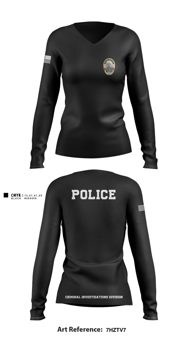 Women's Long Sleeve Vneck Shirt, POLICE CRIMINAL INVESTIGATIONS DIVISION, , Teamtime, Team time, sublimation, custom sports apparel, team uniforms, spirit wear, spiritwear, sports uniforms, custom shirts, team store, custom team store, fundraiser sports, apparel fundraiser