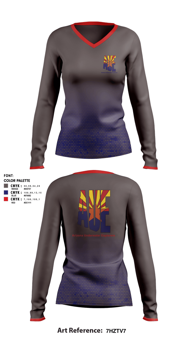 Women's Long Sleeve Vneck Shirt, Arizona Underwater Explorers, , Teamtime, Team time, sublimation, custom sports apparel, team uniforms, spirit wear, spiritwear, sports uniforms, custom shirts, team store, custom team store, fundraiser sports, apparel fundraiser
