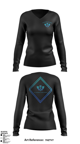 Women's Long Sleeve Vneck Shirt, H & J Automotive / Mobile service, , Teamtime, Team time, sublimation, custom sports apparel, team uniforms, spirit wear, spiritwear, sports uniforms, custom shirts, team store, custom team store, fundraiser sports, apparel fundraiser