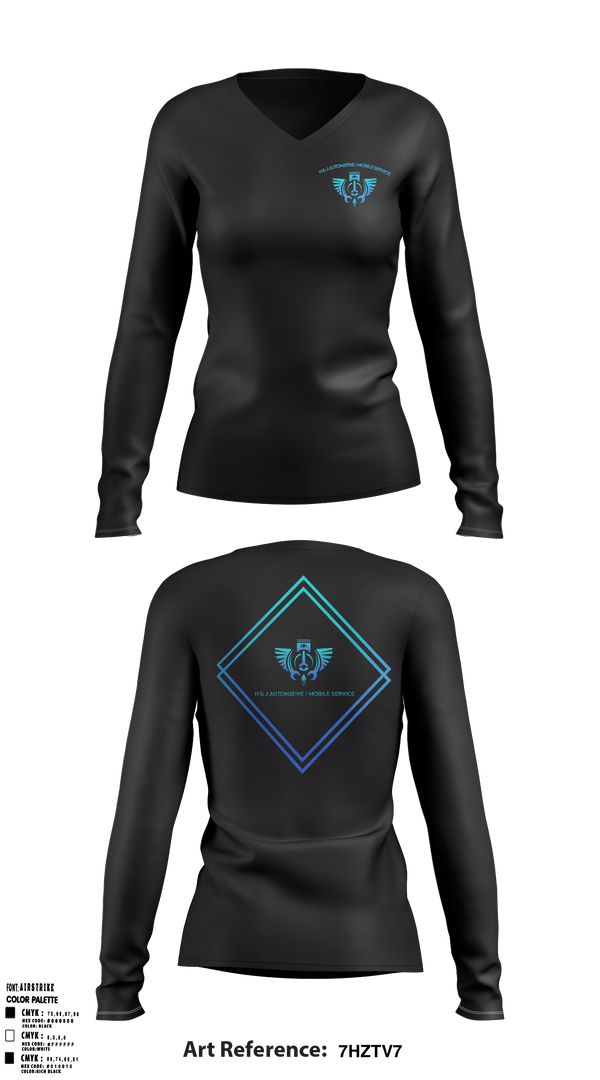 Women's Long Sleeve Vneck Shirt, H & J Automotive / Mobile service, , Teamtime, Team time, sublimation, custom sports apparel, team uniforms, spirit wear, spiritwear, sports uniforms, custom shirts, team store, custom team store, fundraiser sports, apparel fundraiser